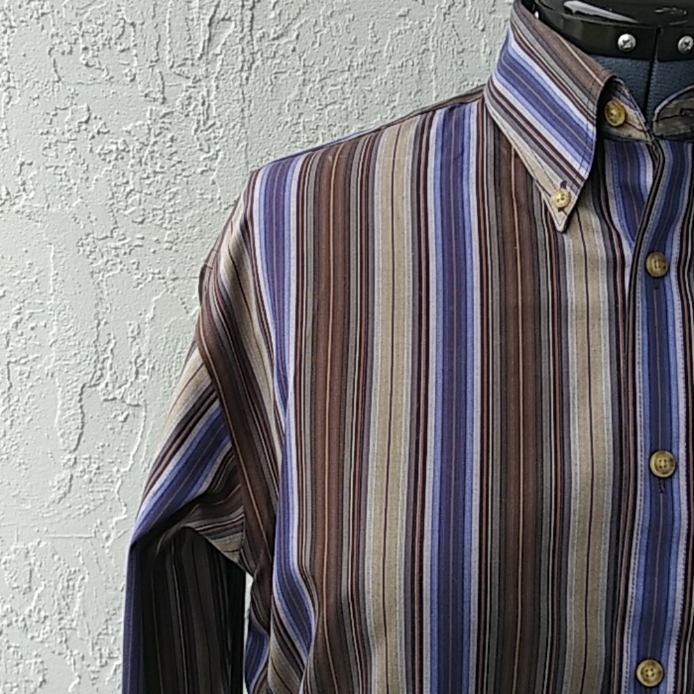 Enro Men's Pinpoint Oxford Cotton Stripe Shirt